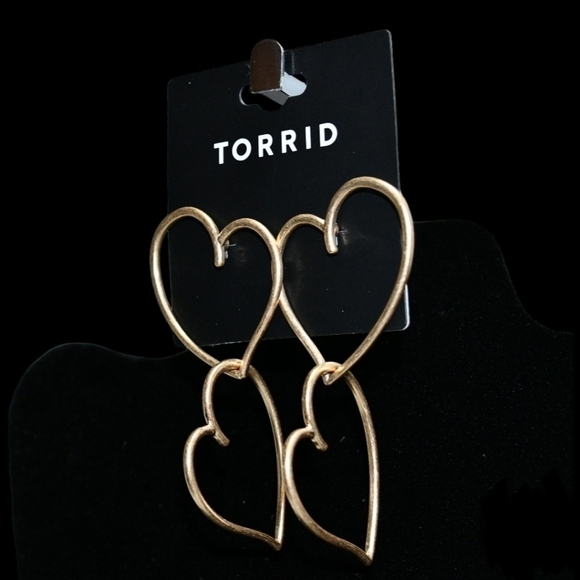 Torrid Gold 2 Linear Heart Drop Earrings with Posts - Picture 2 of 3